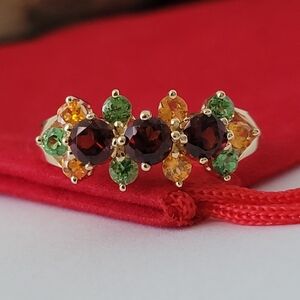 ❤️14k Size 7.75 Lovely Solid Yellow Gold Multi-Gemstone Cocktail Ring! 👌🎁